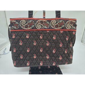 Vera Bradley Quilted Tote Bag and wallet Black Red Paisley Pattern 15" X 10"